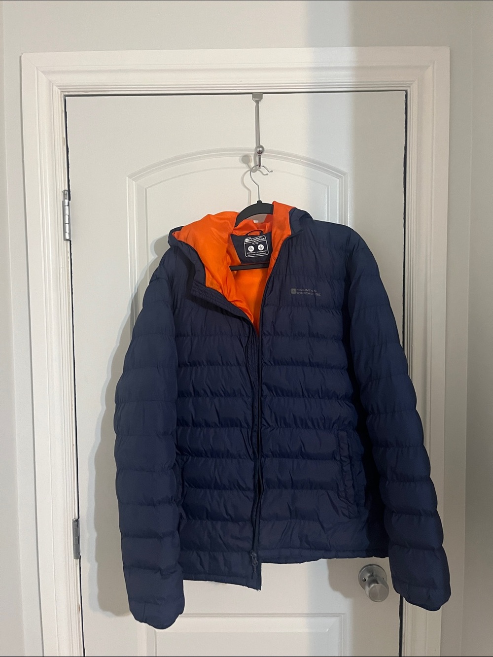Men's Navy Hooded Puffer Jacket with Orange Lining - Outdoor Ready